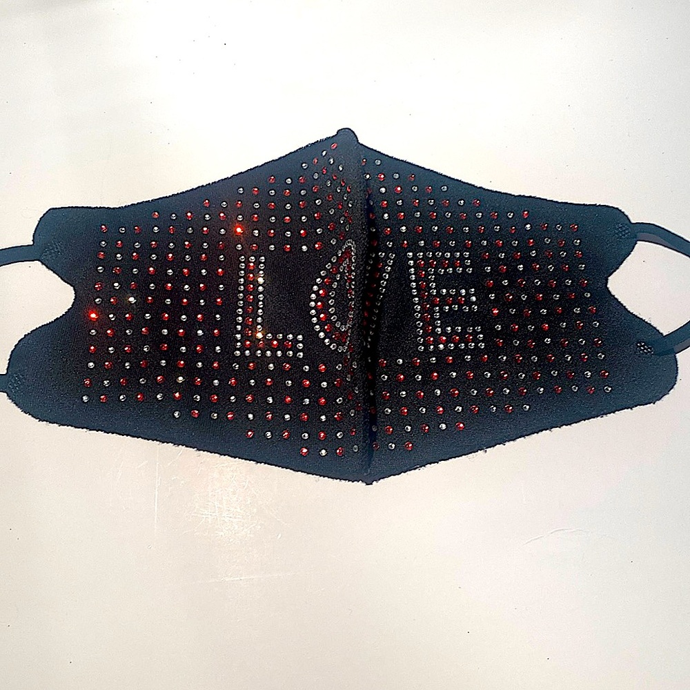 NEW LOVE BLACK RHINESTONE FACE MASK